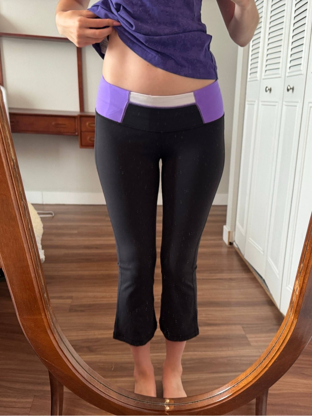 lululemon athletica Black Capri Leggings with Purple Waistband